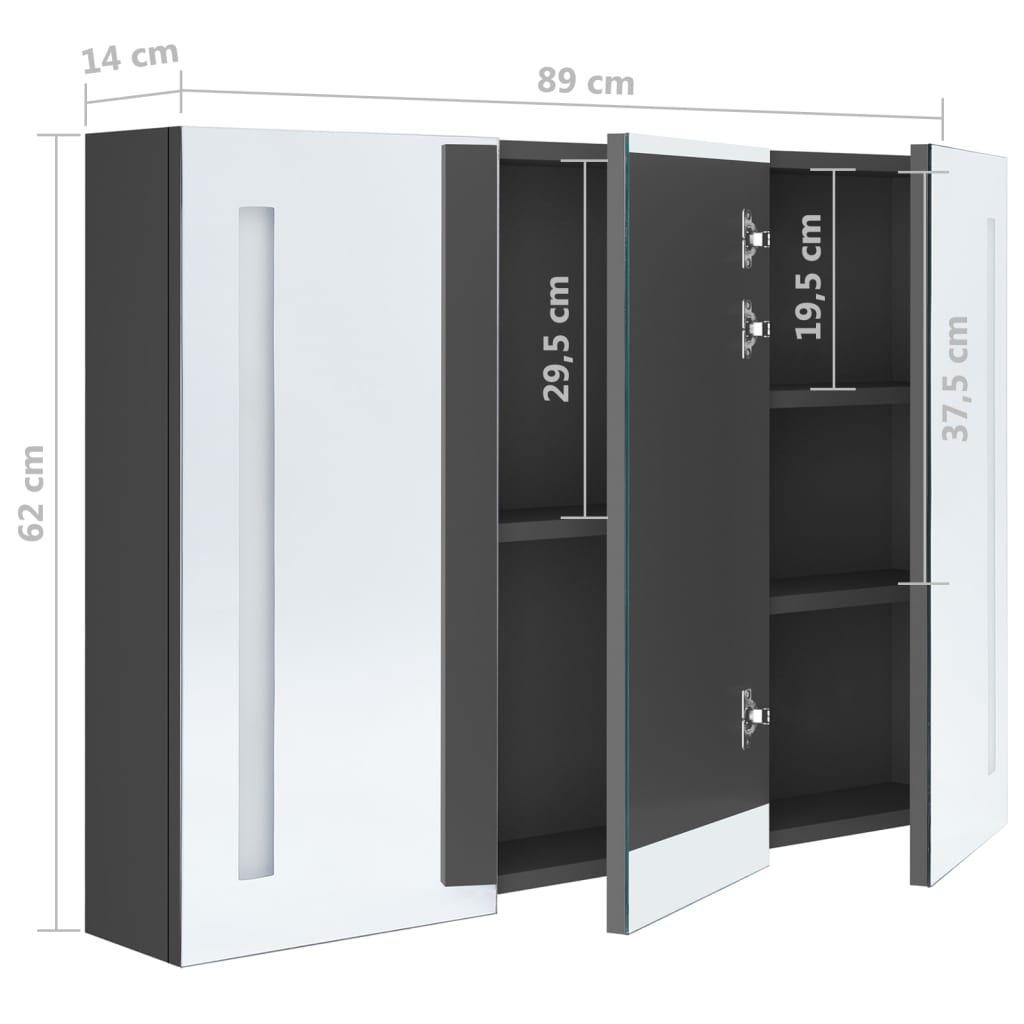 LED mirror cabinet for the bathroom 89x14x62 cm gray