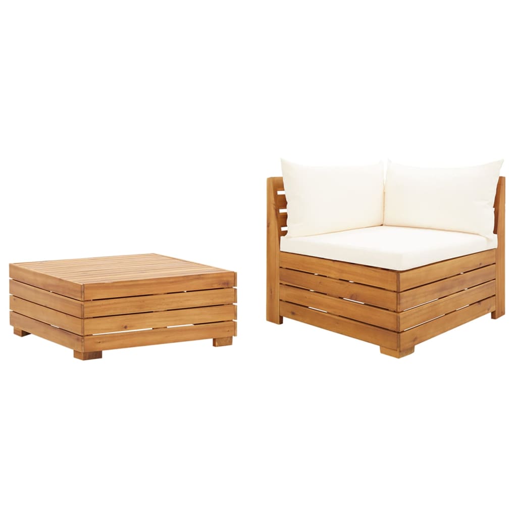 2-piece garden lounge set with cushions solid acacia wood