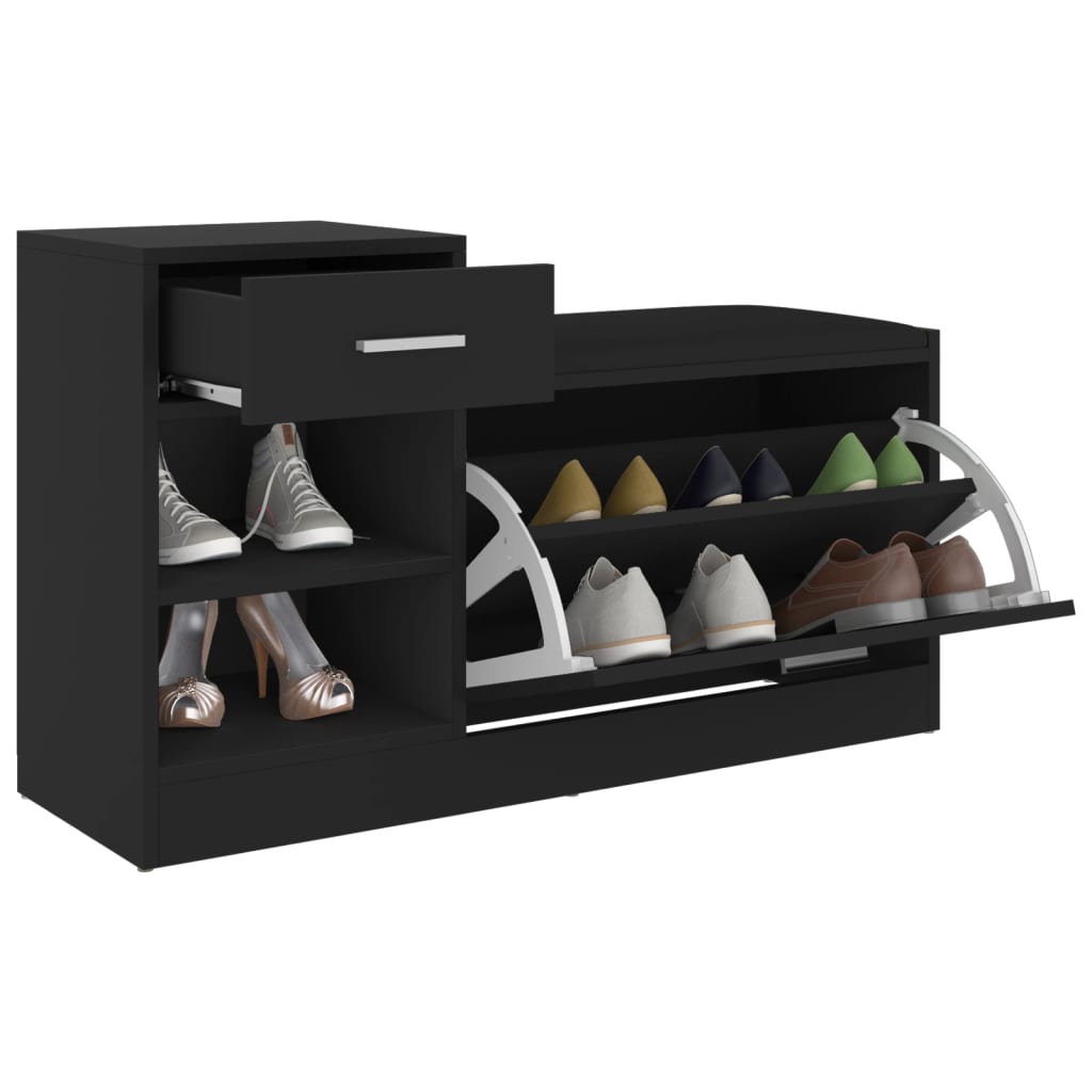 Shoe bench black 94.5x31x57 cm wood material