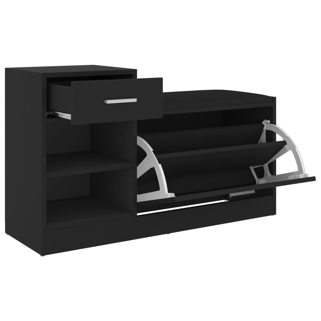 Shoe bench black 94.5x31x57 cm wood material