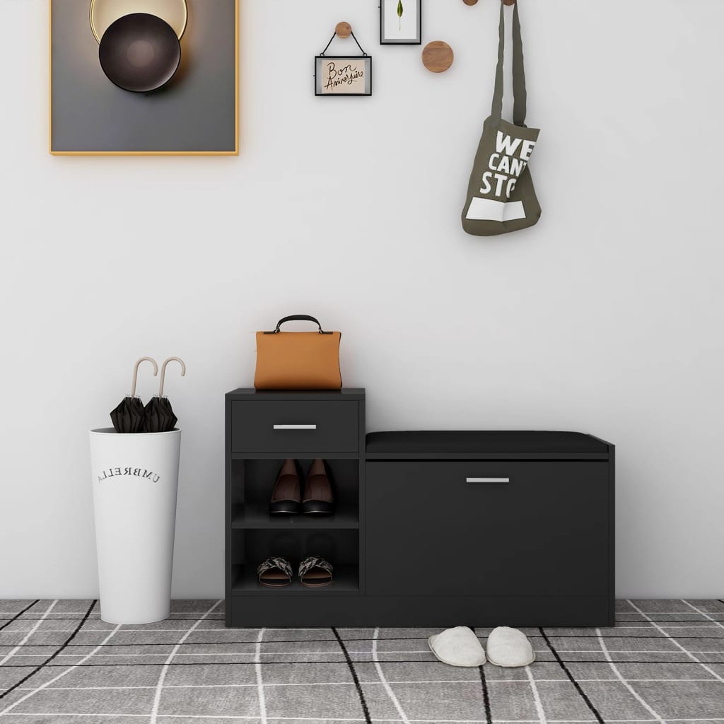 Shoe bench black 94.5x31x57 cm wood material