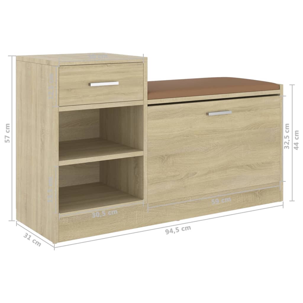 Shoe bench Sonoma oak 94.5x31x57 cm wood material