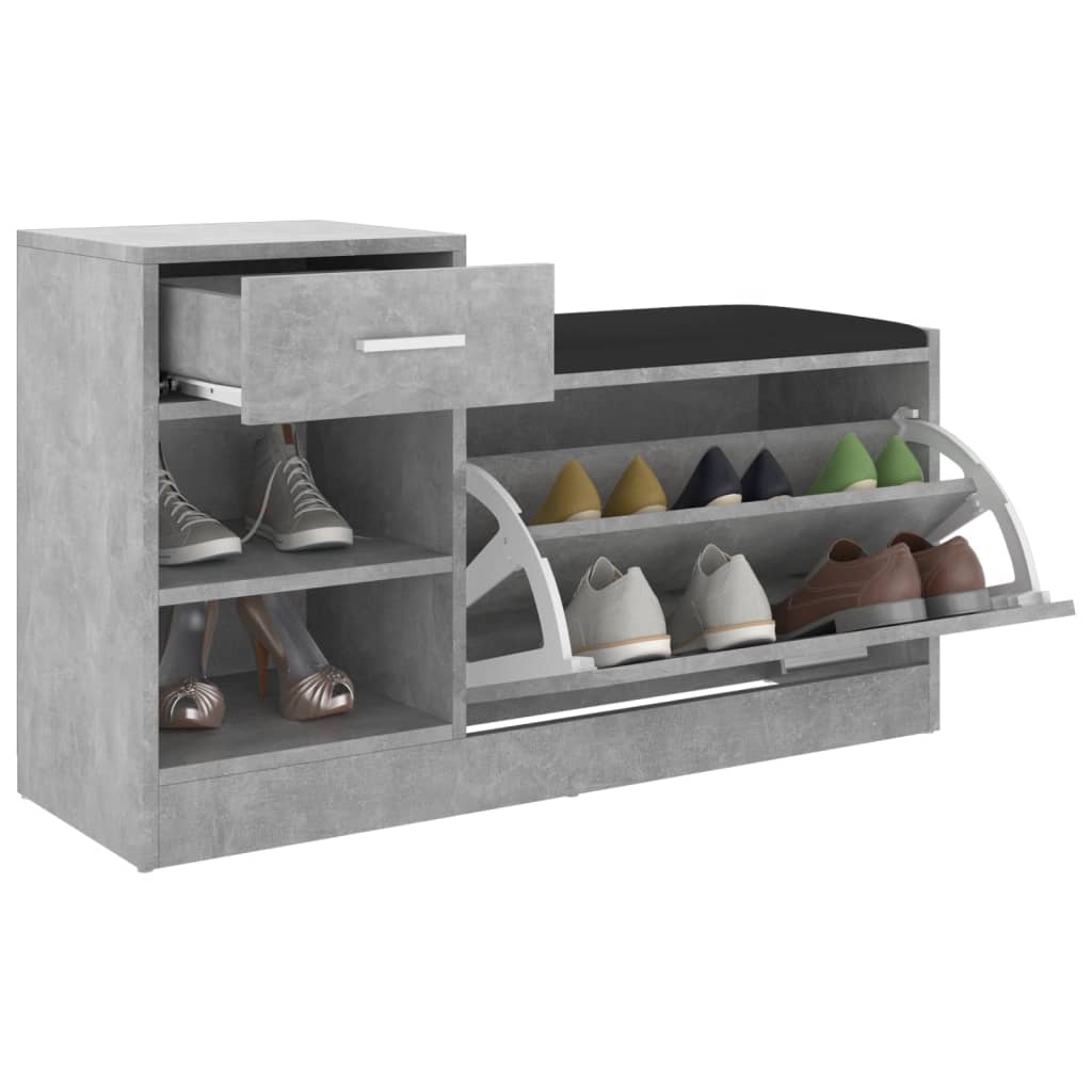 Shoe bench concrete grey 94.5x31x57 cm wood material