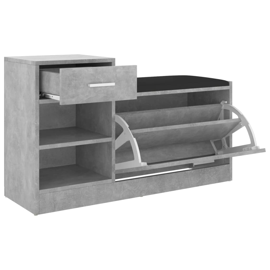 Shoe bench concrete grey 94.5x31x57 cm wood material