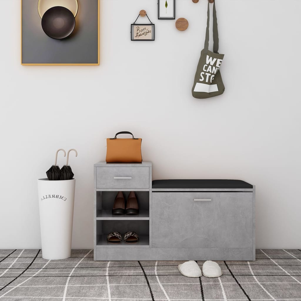 Shoe bench concrete grey 94.5x31x57 cm wood material