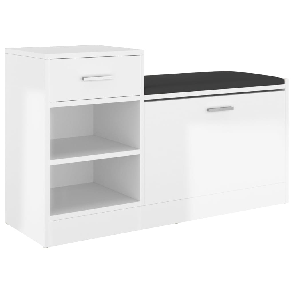 Shoe bench high-gloss white 94.5x31x57 cm wood-based material