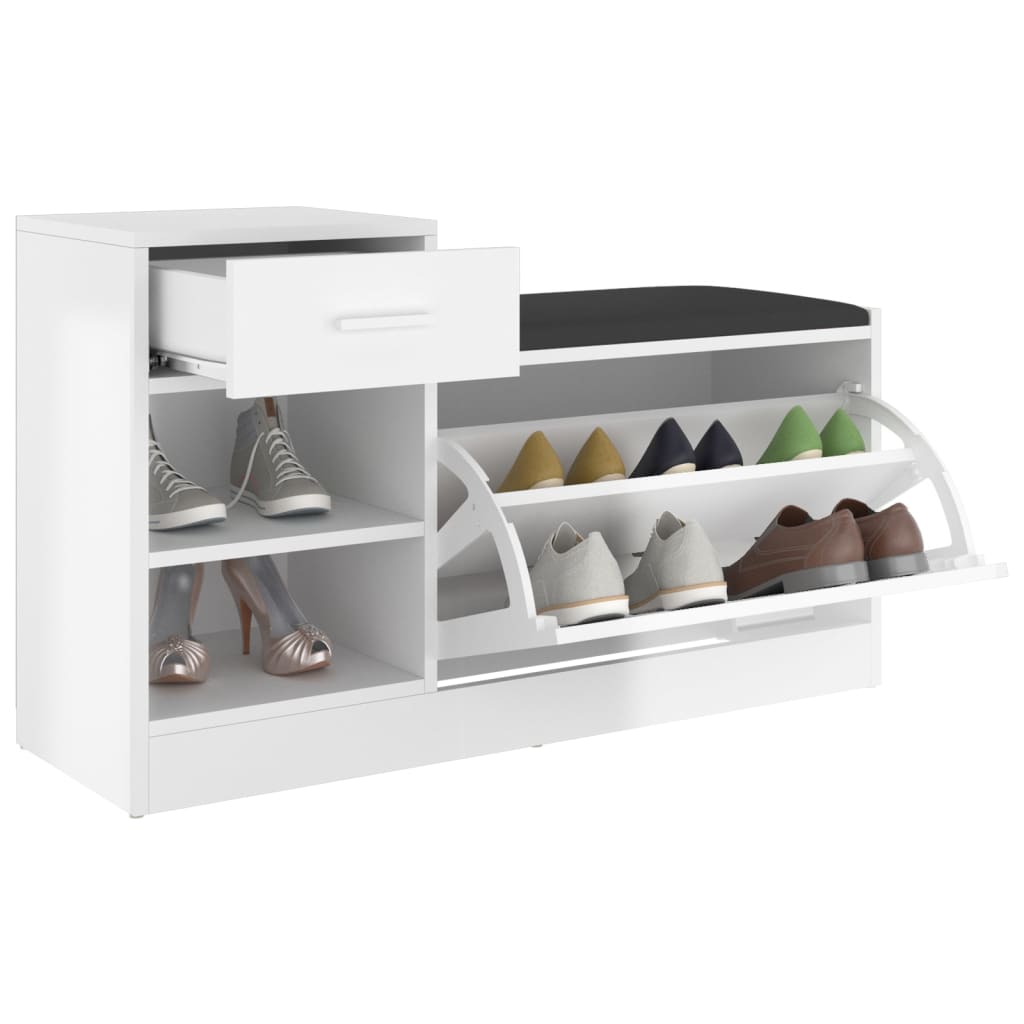 Shoe bench high-gloss white 94.5x31x57 cm wood-based material