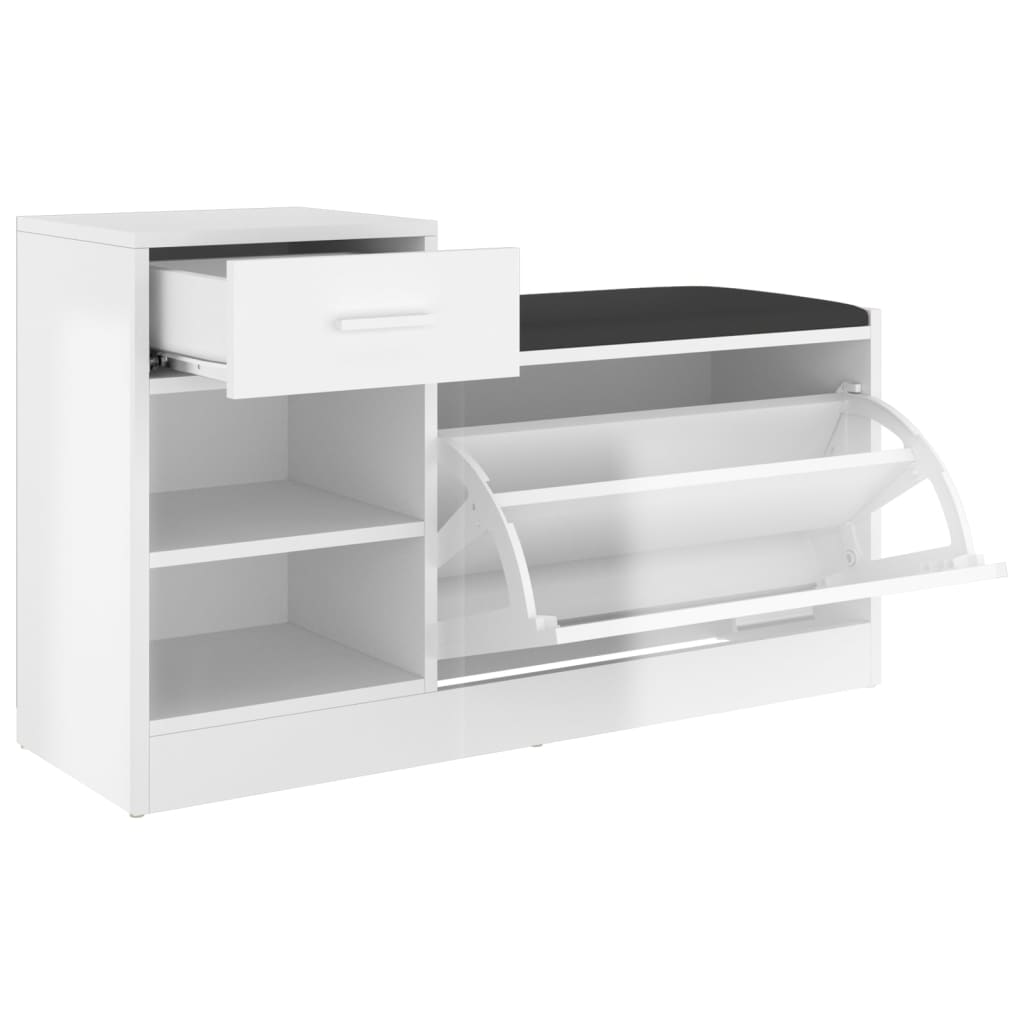 Shoe bench high-gloss white 94.5x31x57 cm wood-based material