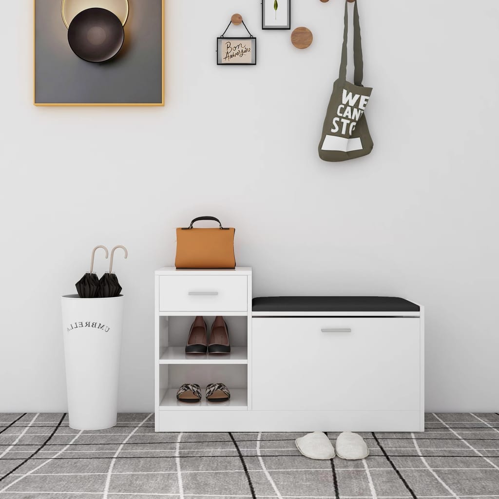 Shoe bench high-gloss white 94.5x31x57 cm wood-based material