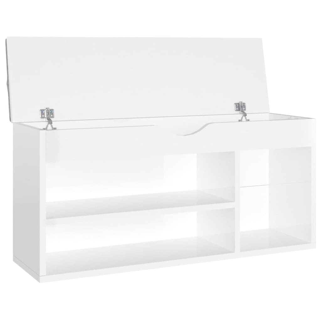 Shoe bench with cushion high-gloss white 104x30x49 cm wood material