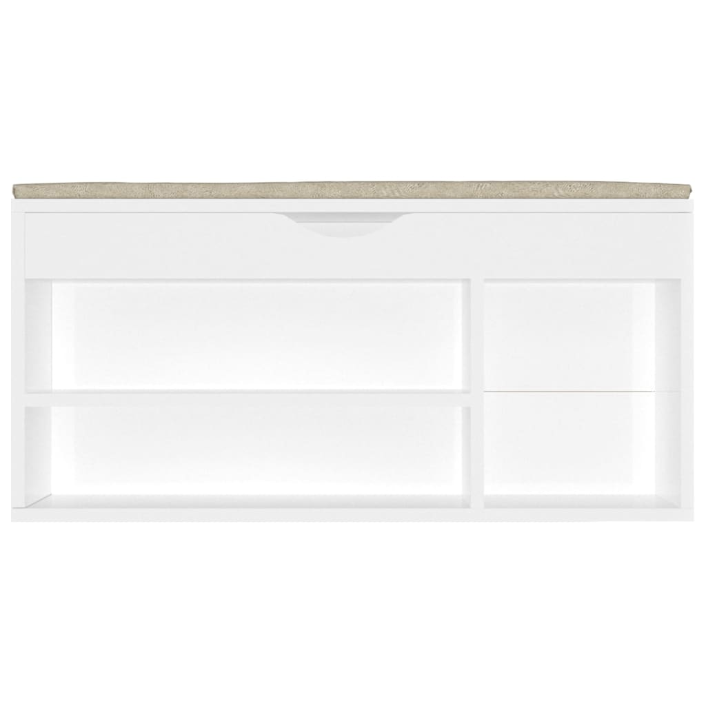 Shoe bench with cushion high-gloss white 104x30x49 cm wood material