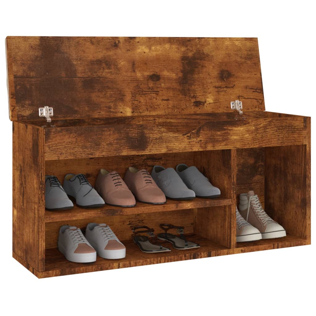 Shoe bench with cushion smoked oak 104x30x49 cm wood material