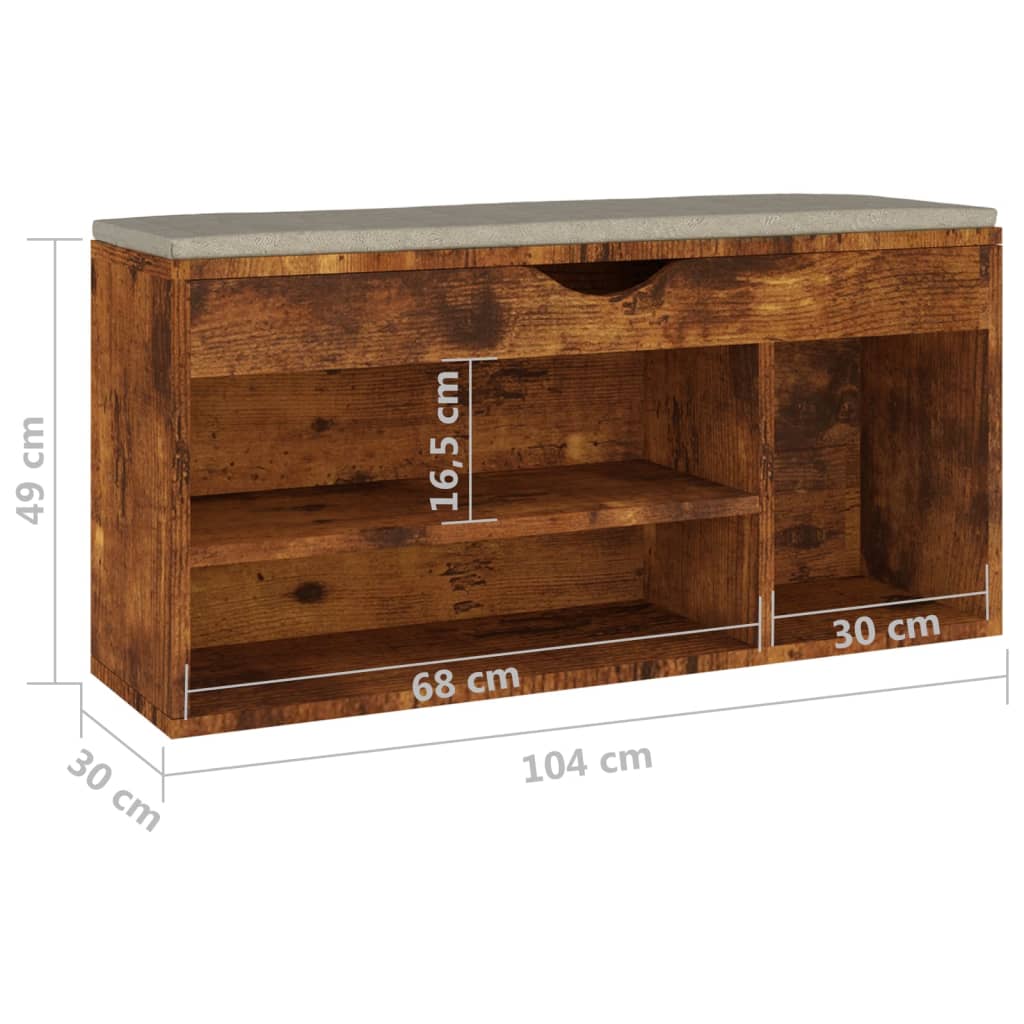 Shoe bench with cushion smoked oak 104x30x49 cm wood material