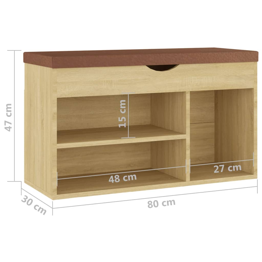 Shoe bench with cushion Sonoma oak 80x30x47 cm wood material
