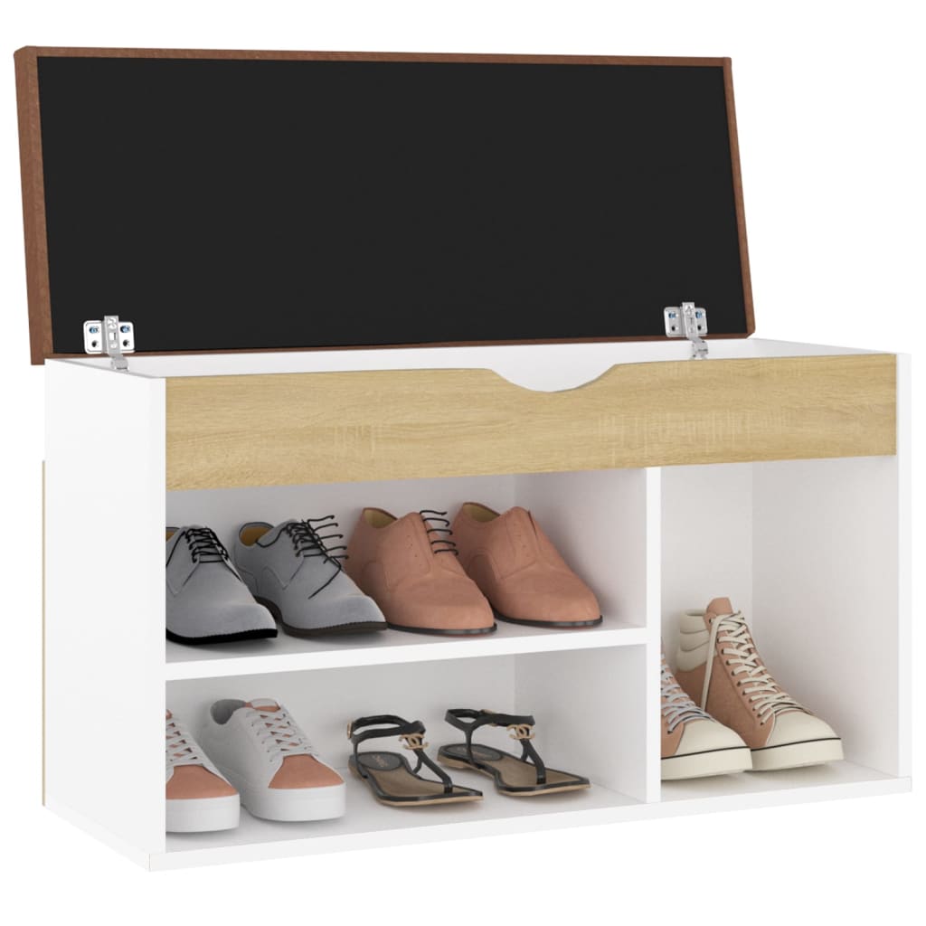 Shoe bench with cushion white Sonoma oak 80x30x47cm wood material