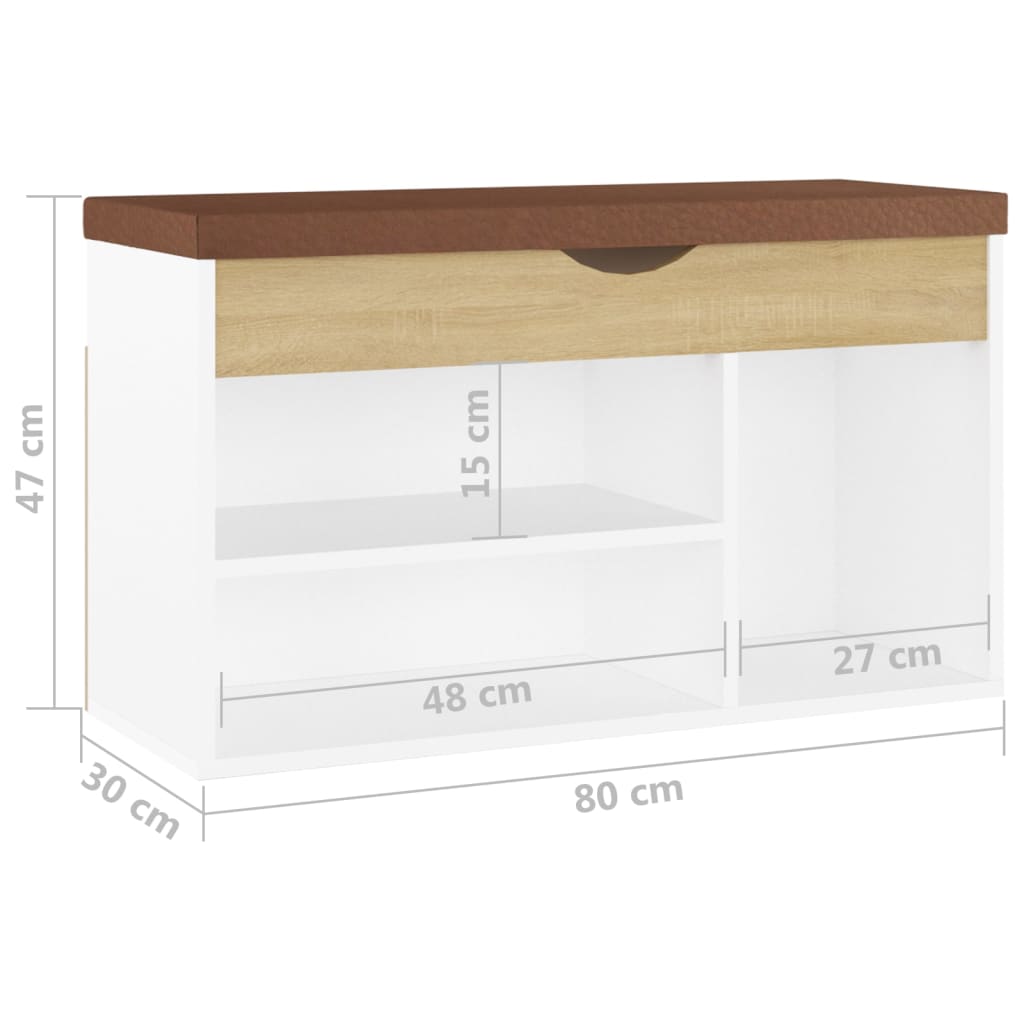 Shoe bench with cushion white Sonoma oak 80x30x47cm wood material