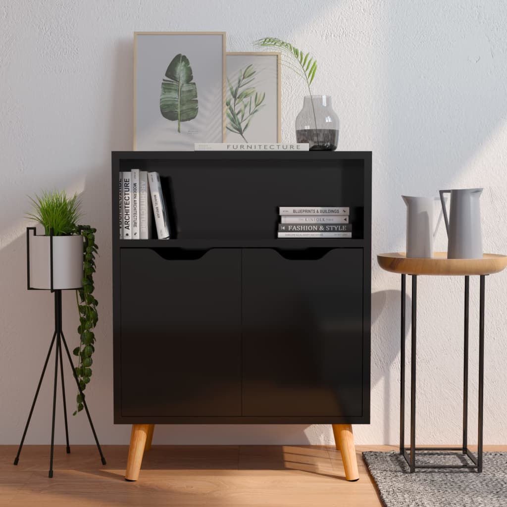 Sideboard high-gloss black 60x30x72 cm wood-based material