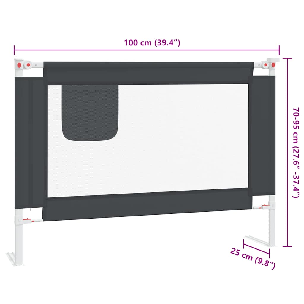 Toddler bed guard dark grey 100x25 cm fabric