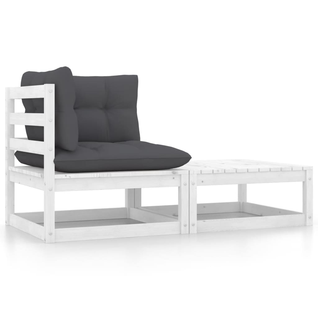 2-tlg. Garten-Lounge-Set mit Kissen Weiß Kiefer Massivholz