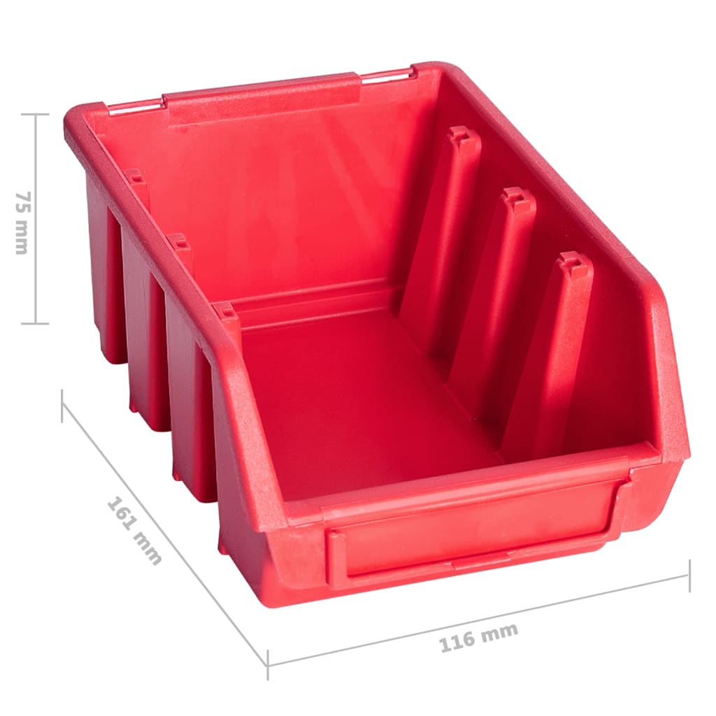 96-piece container set for small parts with wall plates, red and black
