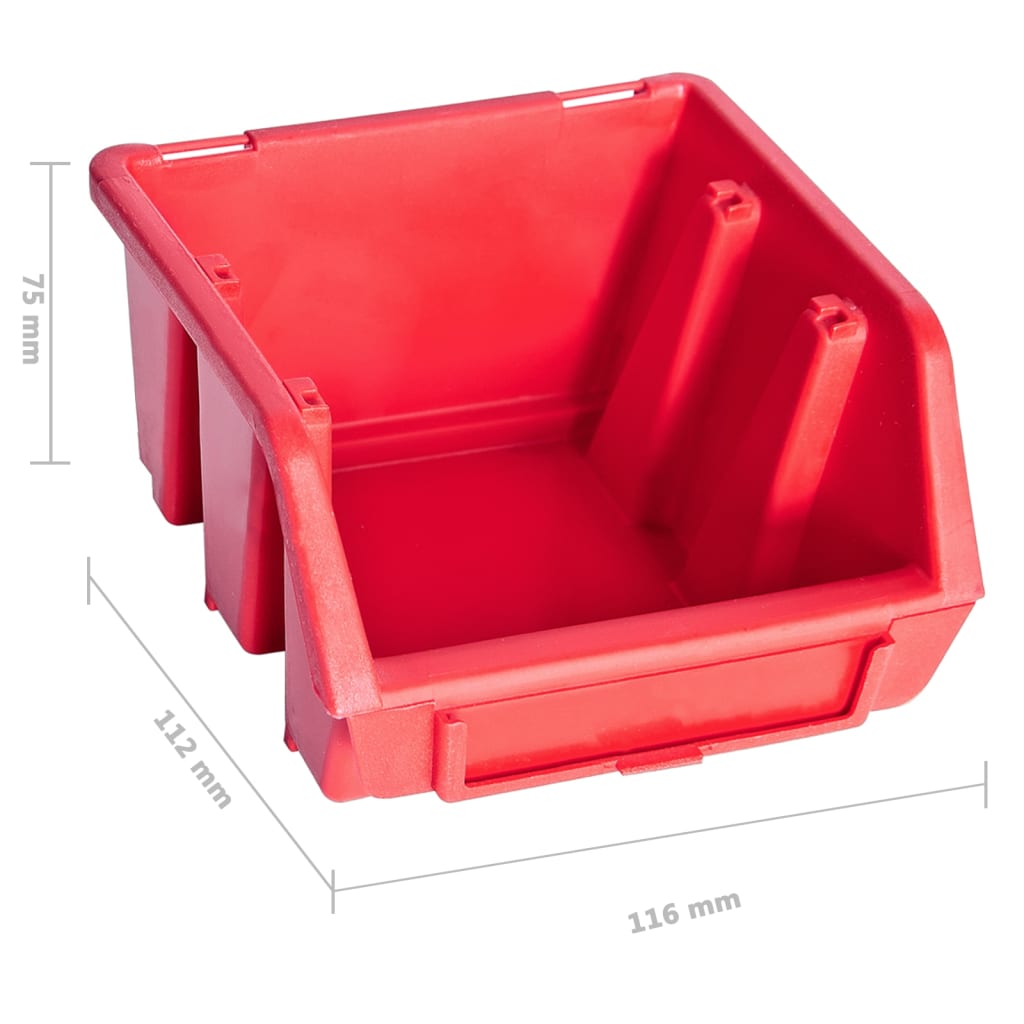 80-piece container set for small parts with wall plates, red and black