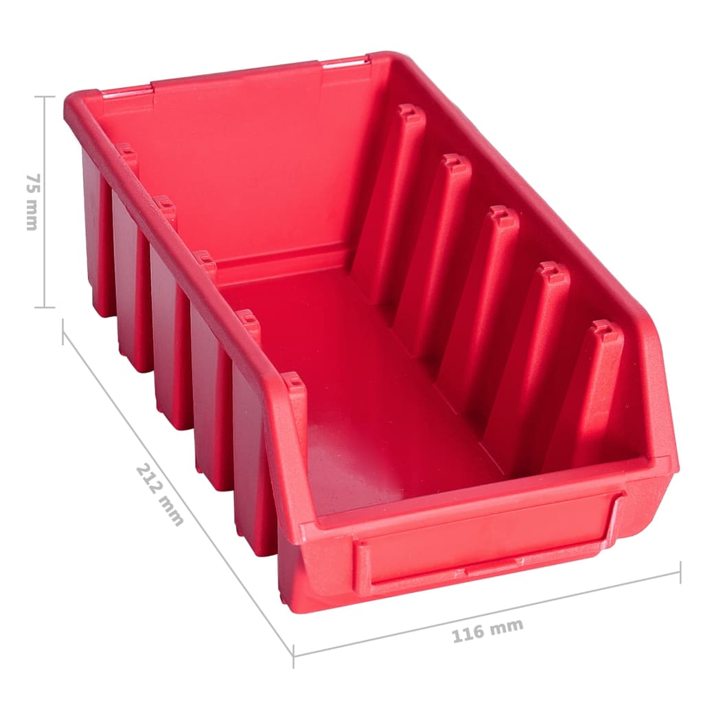 80-piece container set for small parts with wall plates, red and black