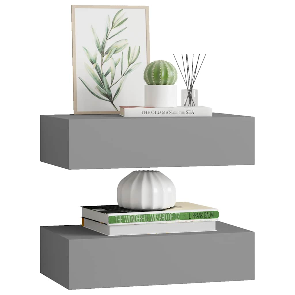 Wandregale mit Schubladen 2 Stk. Grau 40x23,5x10 cm MDF