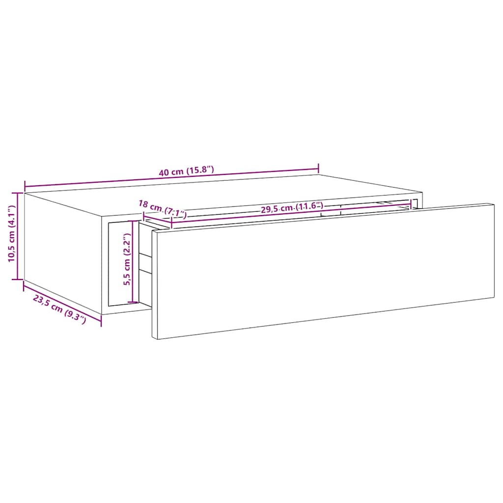 Wandregal mit Schublade Eichen-Optik 40x23,5x10 cm MDF