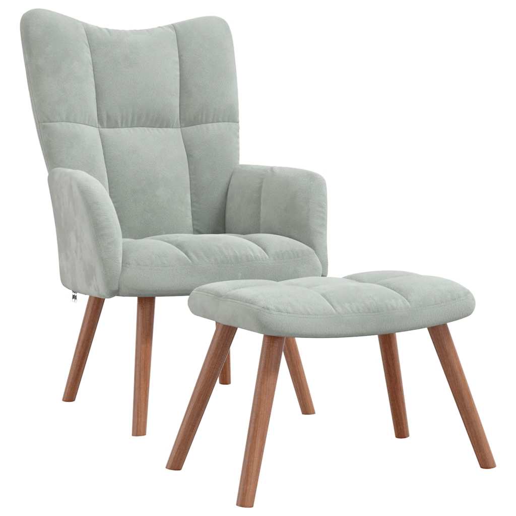 Relaxsessel mit Hocker Hellgrau Samt