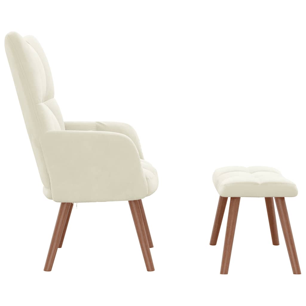 Relaxsessel mit Hocker Cremeweiß Samt