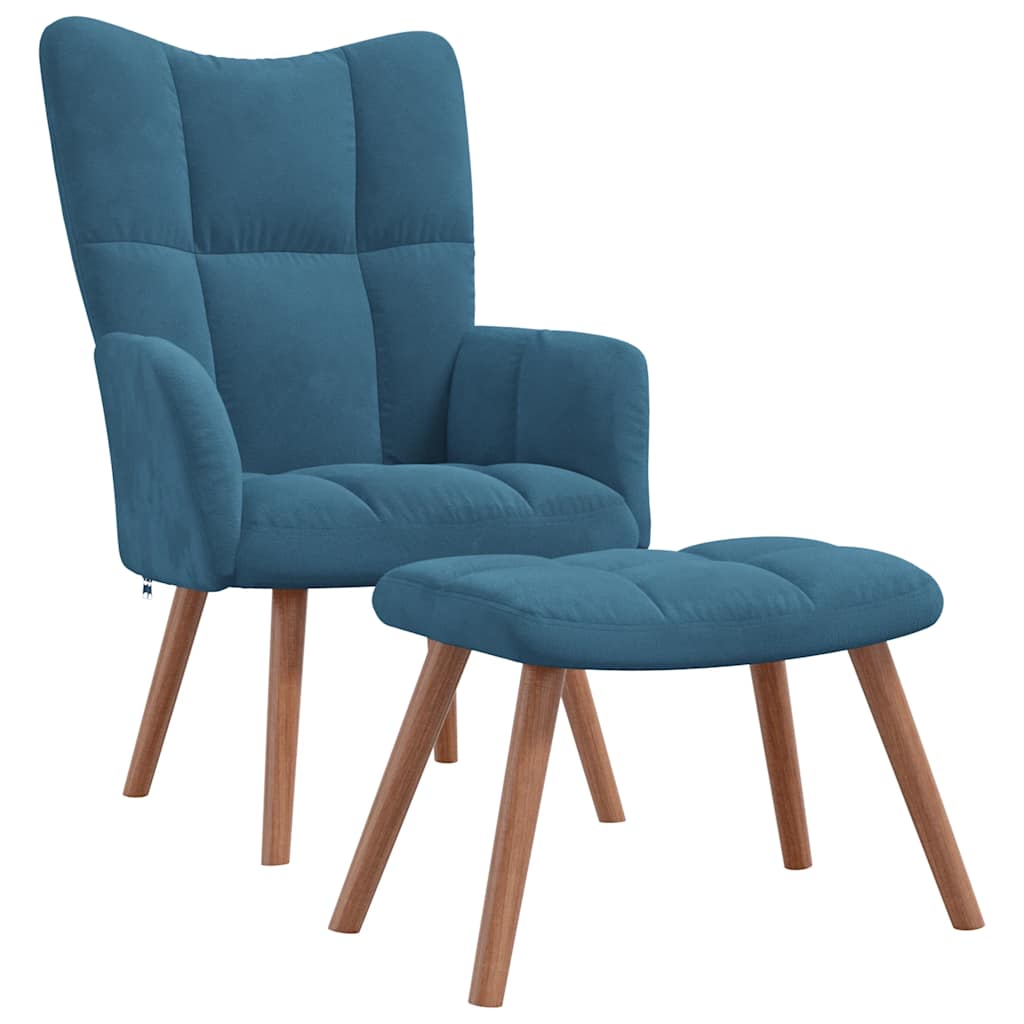 Relaxsessel mit Hocker Blau Samt