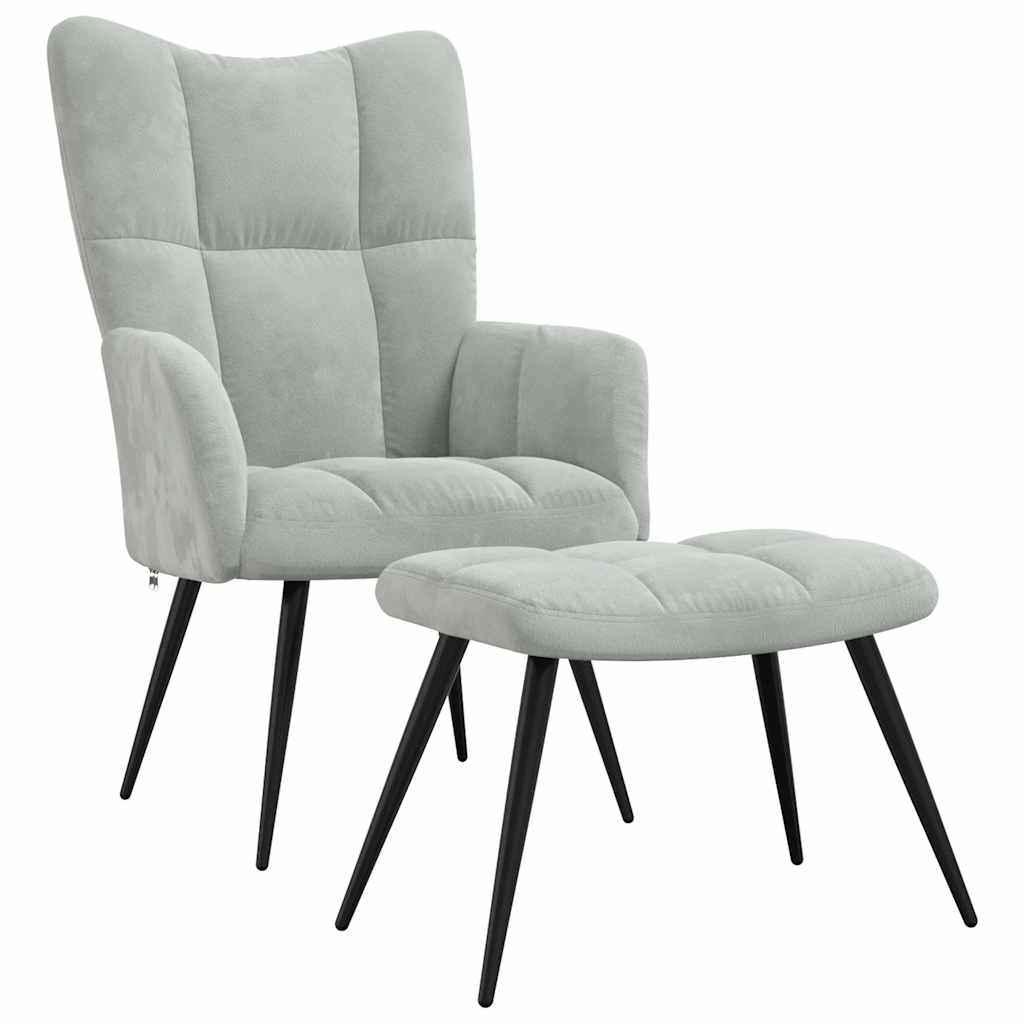 Relaxsessel mit Hocker Hellgrau Samt