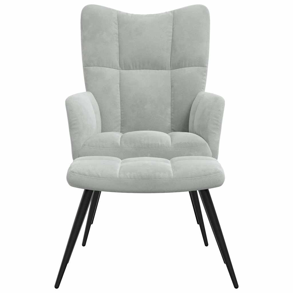 Relaxsessel mit Hocker Hellgrau Samt