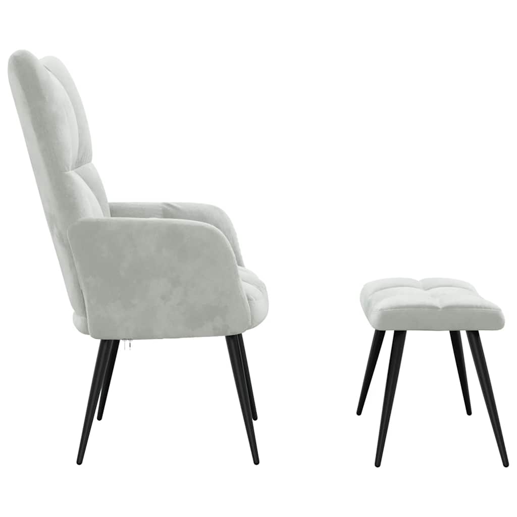 Relaxsessel mit Hocker Hellgrau Samt