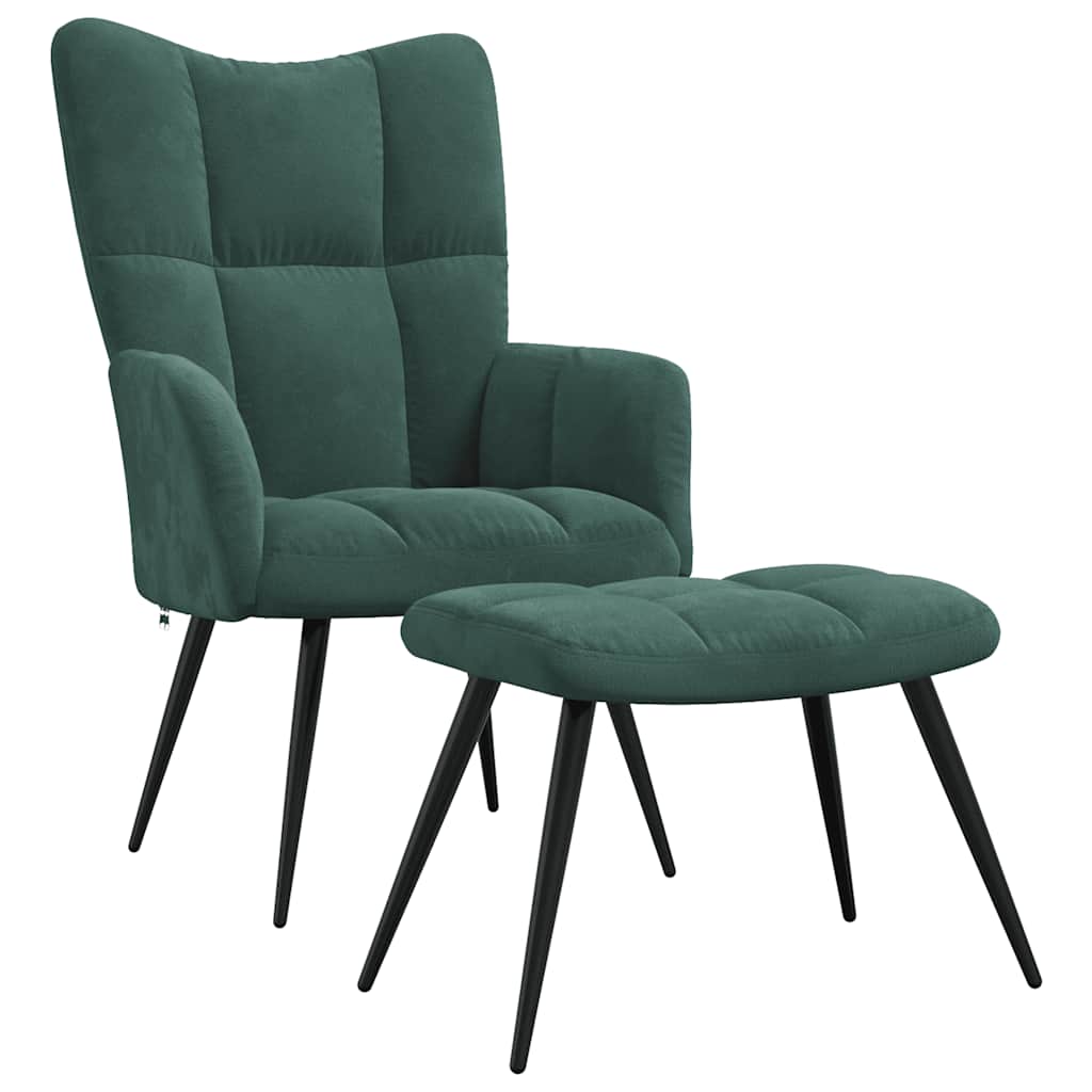 Relaxsessel mit Hocker Dunkelgrün Samt