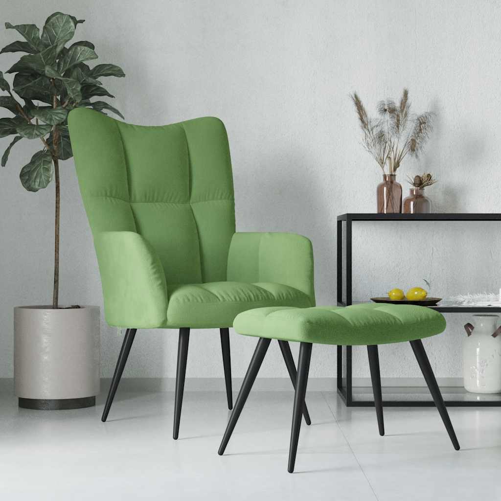 Relaxsessel mit Hocker Hellgrün Samt