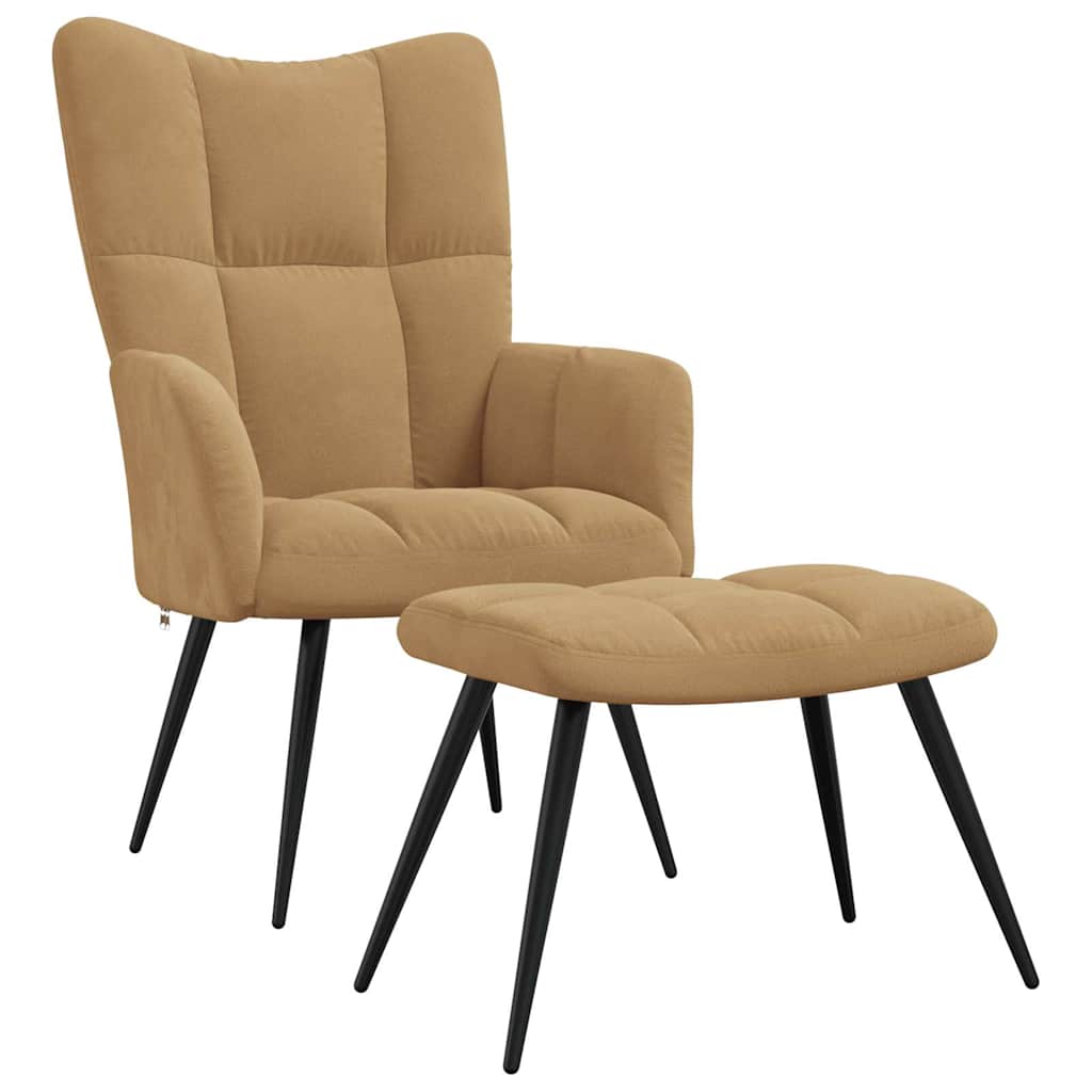Relaxsessel mit Hocker Braun Samt
