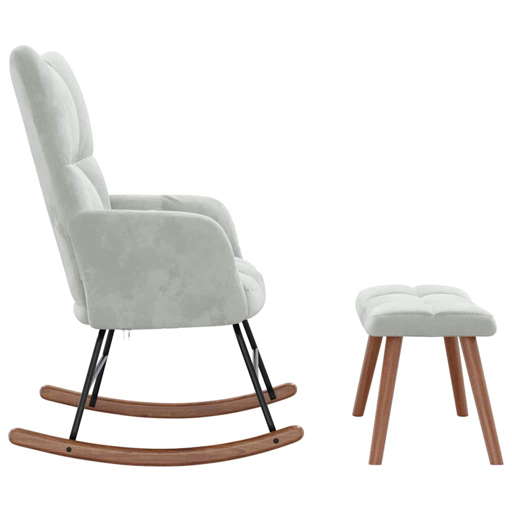 Rocking chair with stool light grey velvet