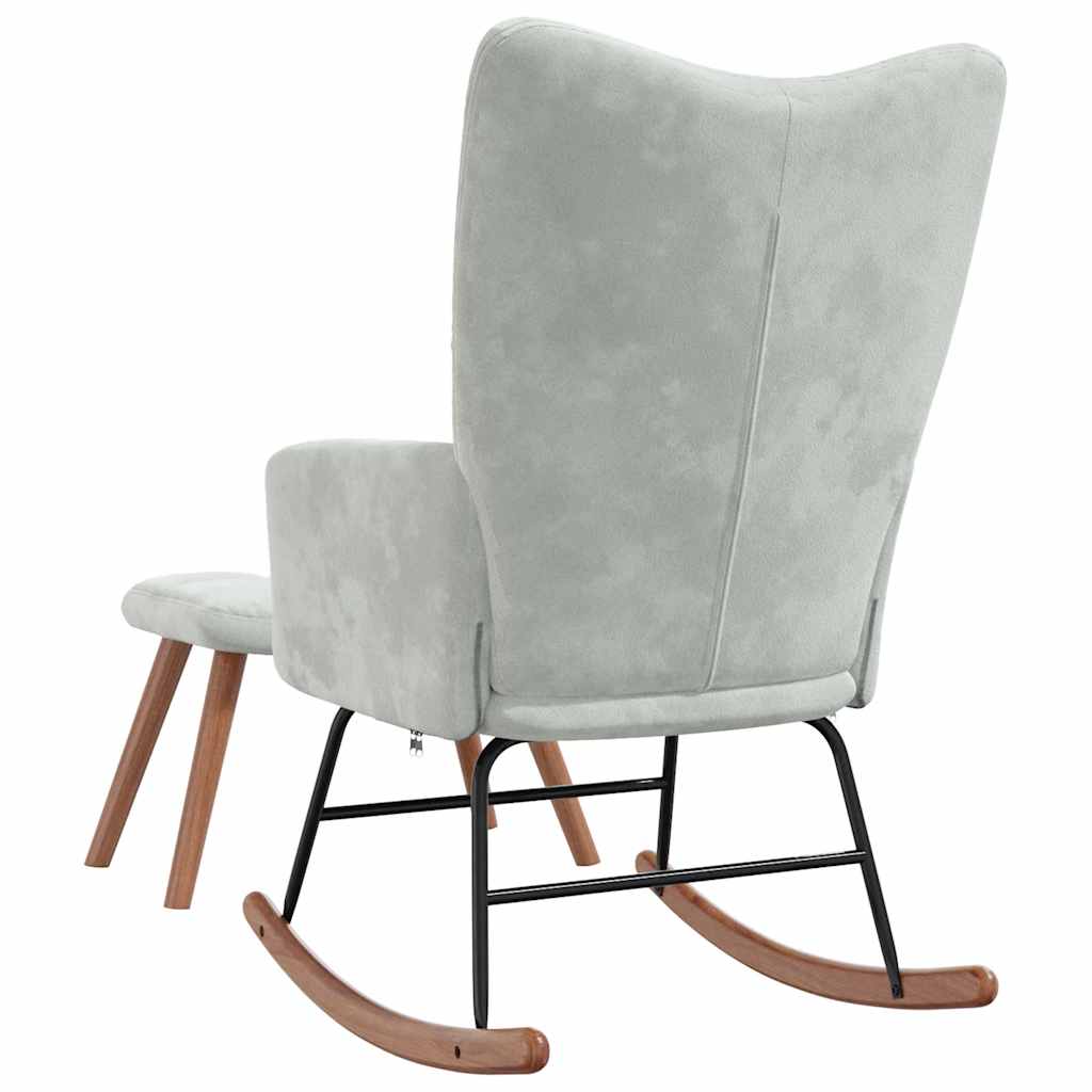 Rocking chair with stool light grey velvet