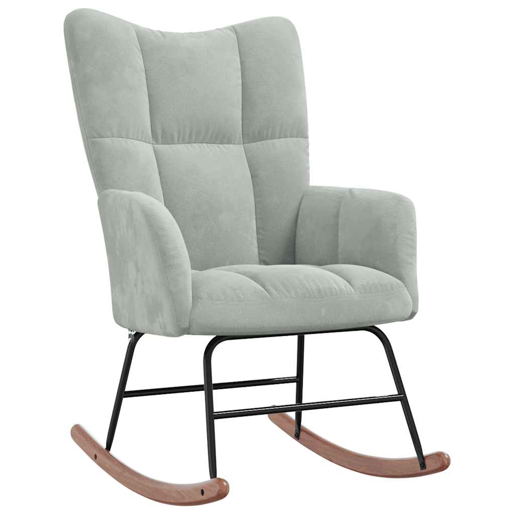 Rocking chair with stool light grey velvet