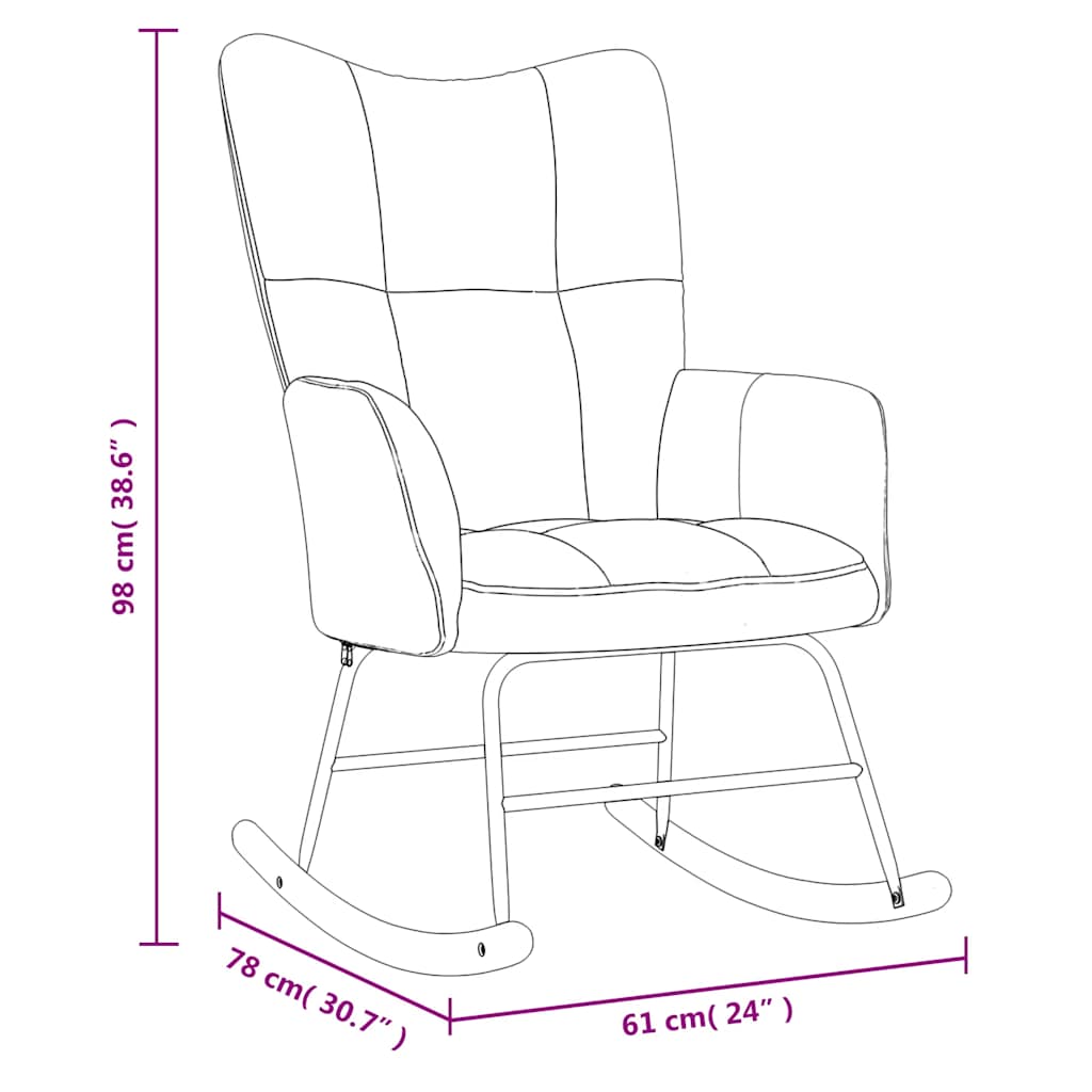 Rocking chair with stool light grey velvet