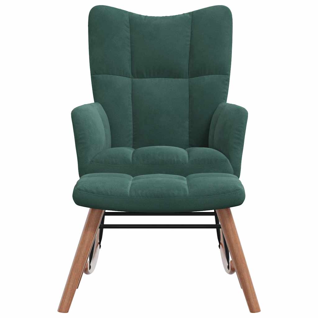 Rocking chair with stool velvet dark green