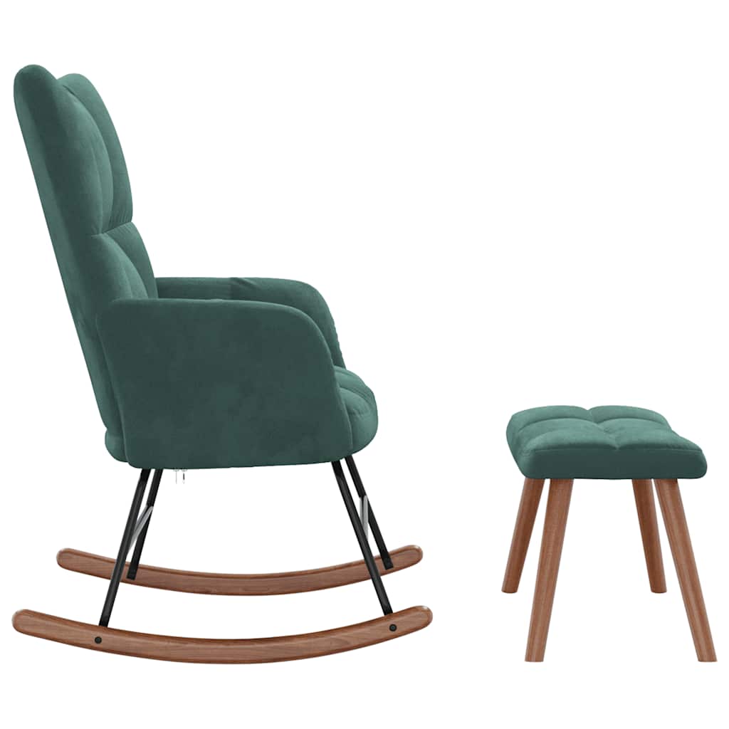 Rocking chair with stool velvet dark green