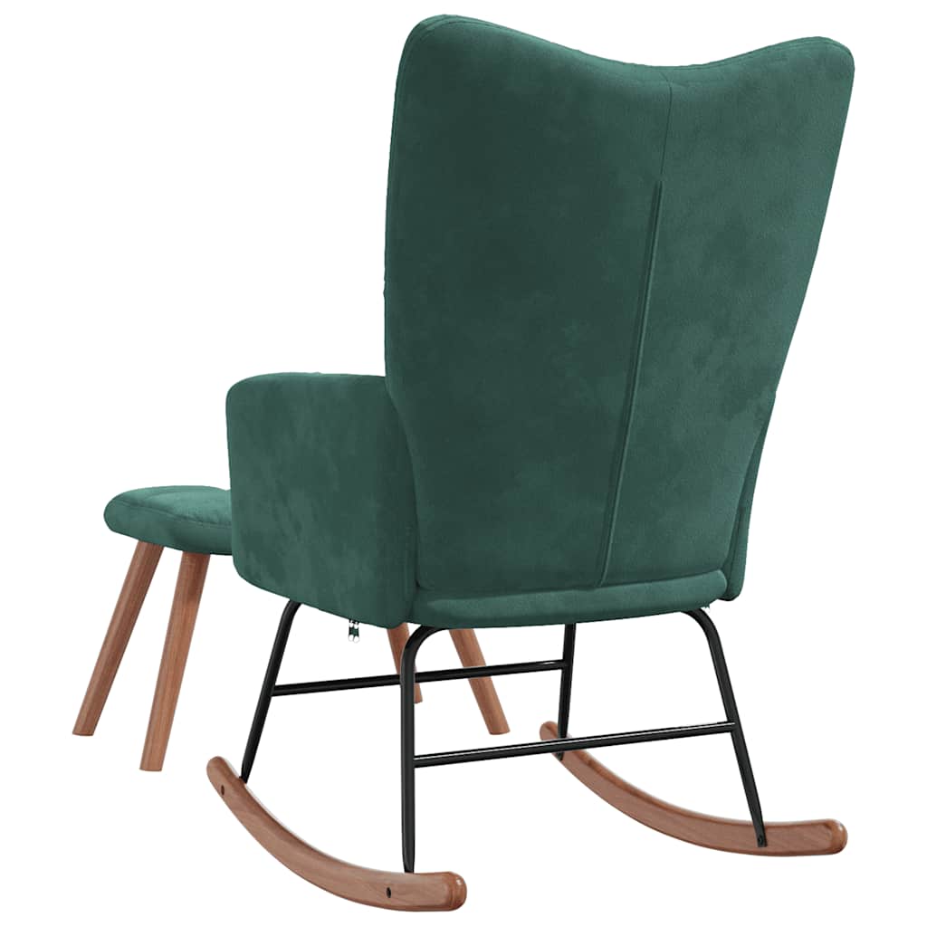 Rocking chair with stool velvet dark green