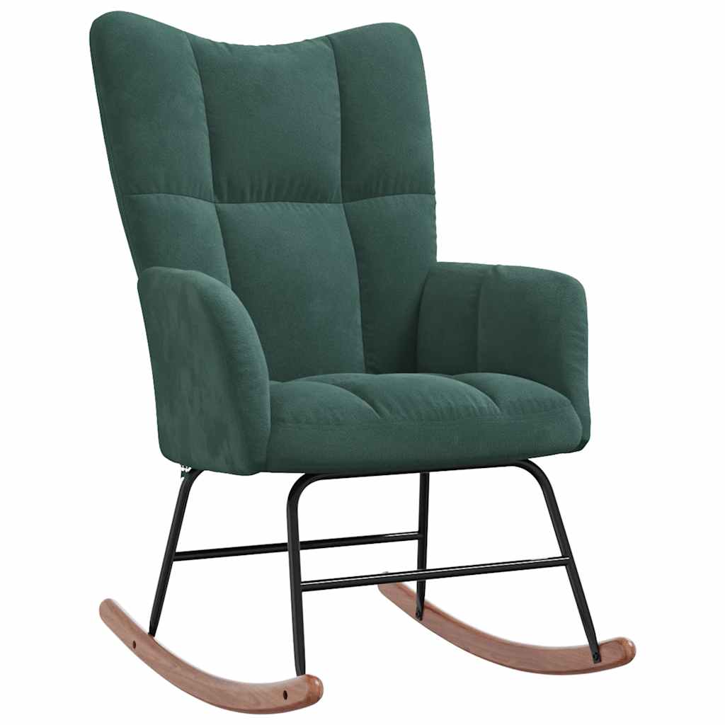 Rocking chair with stool velvet dark green