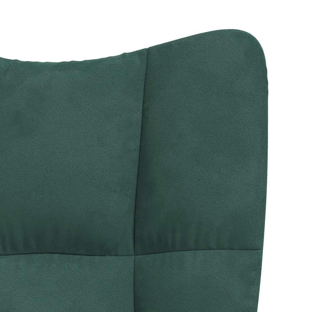 Rocking chair with stool velvet dark green