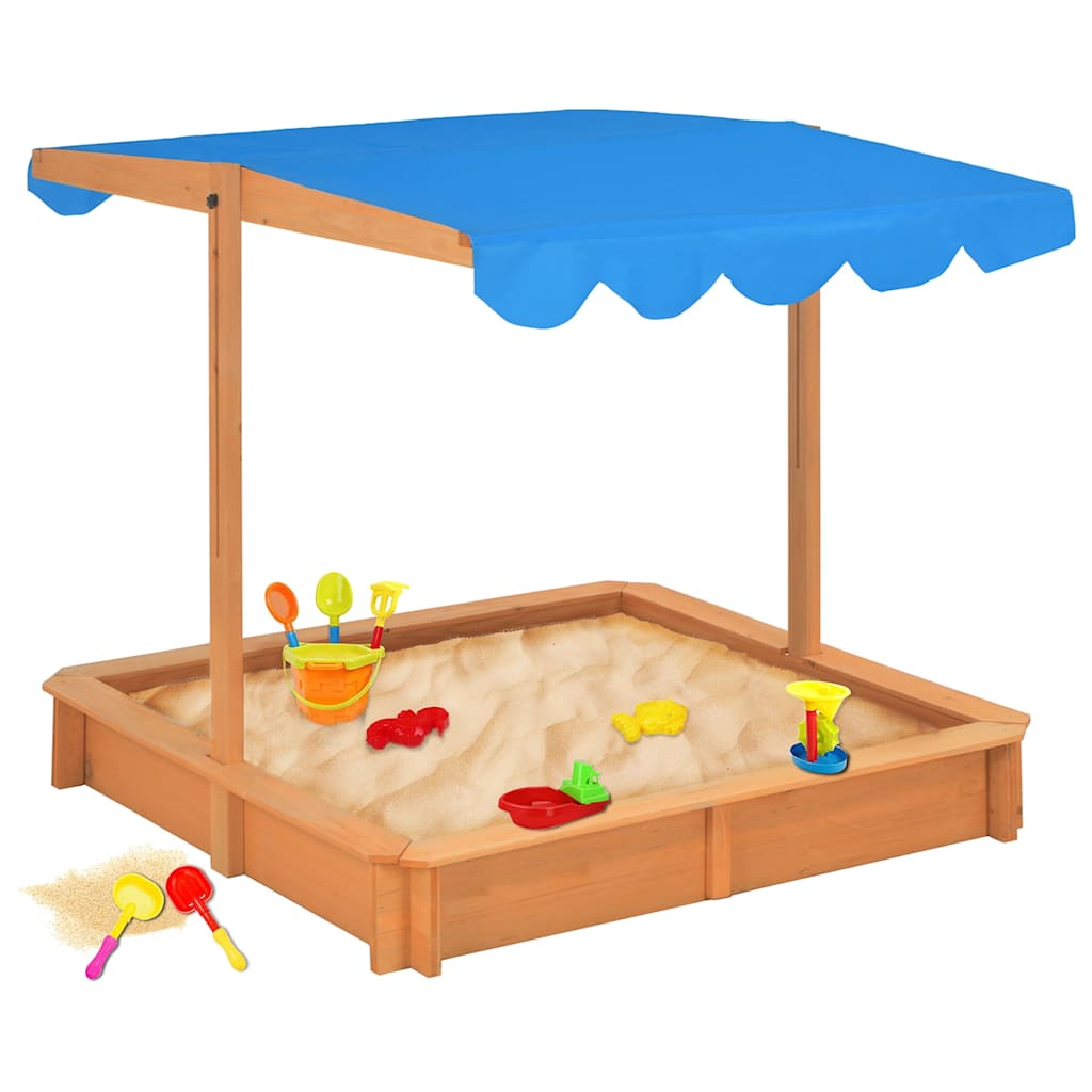 Sandpit with adjustable roof fir wood 115x115x115 cm