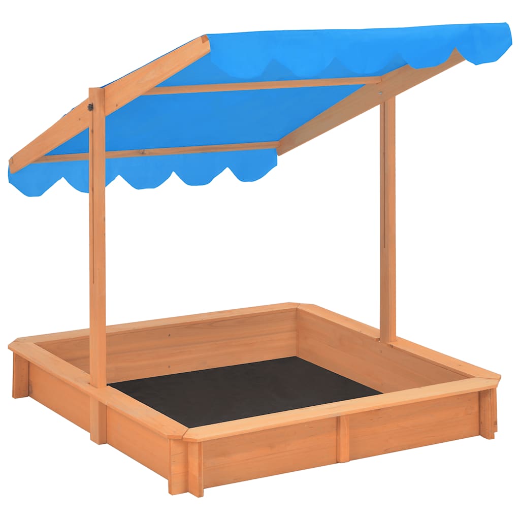 Sandpit with adjustable roof fir wood 115x115x115 cm