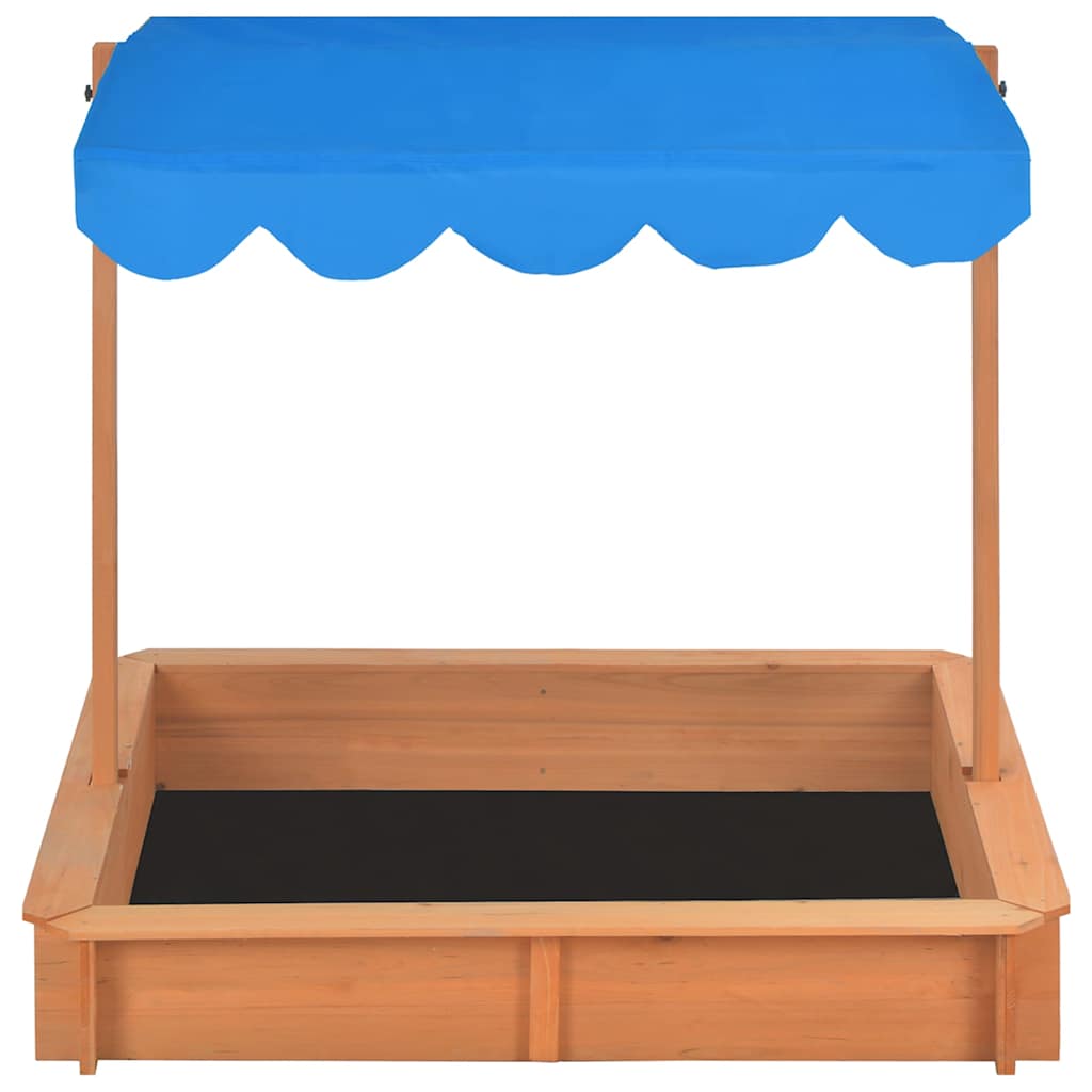 Sandpit with adjustable roof fir wood 115x115x115 cm