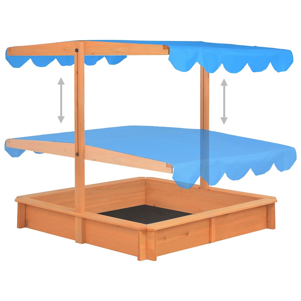 Sandpit with adjustable roof fir wood 115x115x115 cm